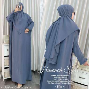 BAJU GAMIS SYARI SETELAN WANITA MUSLIM HASANAH SET KHIMAR BLUE