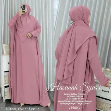 BAJU GAMIS SYARI SETELAN WANITA MUSLIM HASANAH SET KHIMAR PINK