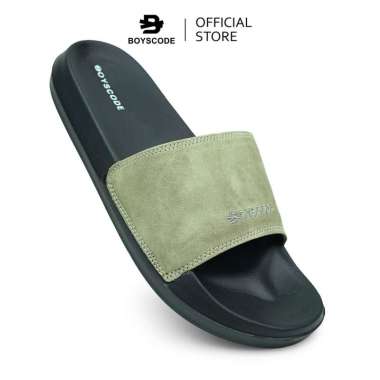 BOYSCODE Sendal Selop Karet Distro Pria Wanita Marcopolo Hitam Abu / Sandal Kulit / Slip On / Slide