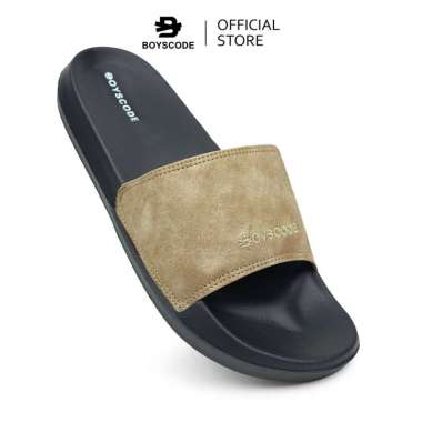 BOYSCODE Sendal Selop Karet Distro Pria/Wanita Marcopolo Hitam Mocca / Sandal Kulit Pria / Slip On /