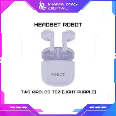 HEADSET ROBOT - TWS AIRBUDS T60 (BLACK, WHITE, LIGHT PURPLE) LIGHT PURPLE