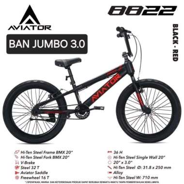 SEPEDA BMX AVIATOR 8822 by PACIFIC 20 inch BAN JUMBO 3.0 STANG OVERSIZE Merah