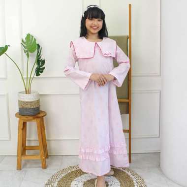 Shirt dress maxi cotton/ Ghamis dress katun anak pink/ Daisy Raya 10 tahun