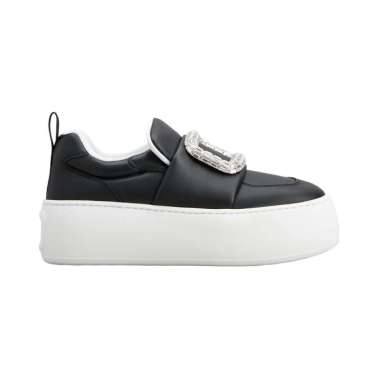 [4.4PRIL KEJUTAN HARGA] Roger Vivier Viv' Up Crystal Buckle Leather Sneakers Black 36.5 Black