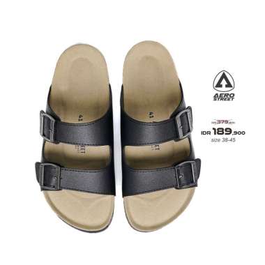 Aerostreet 38-45 Sandal Hugo Krem Muda Hitam - Sandal Sendal Selop Slip On B1BAA 45