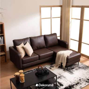Dekoruma TAKA Sofa Sudut L Kiri Minimalis 3 Dudukan - Cokelat Tua