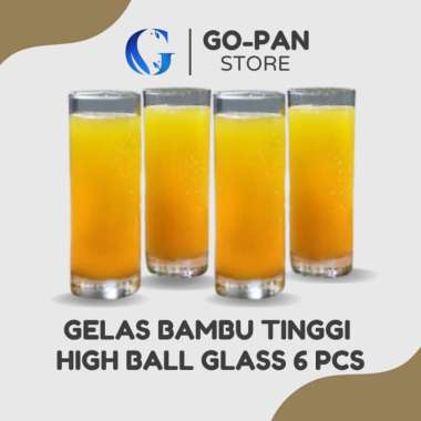 Gelas Kaca Aesthetic High Ball 6pcs Bamboo CT-11 / Gelas Bamboo Kopi Kaca Bening / Gelas Jus Kedaung