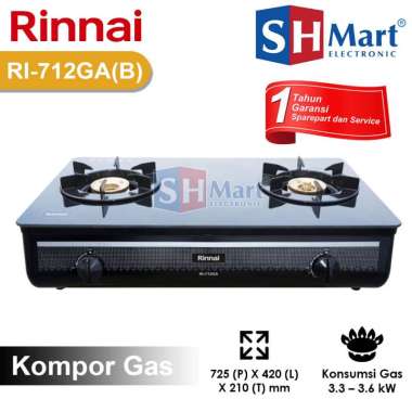 Rinnai Kompor Gas 2 Tungku Kaca RI-712GA RI712GA 712GA (Medan) HITAM