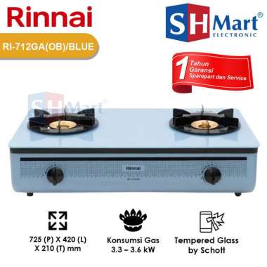 Rinnai Kompor Gas 2 Tungku Kaca RI-712GA RI712GA 712GA (Medan) BIRU