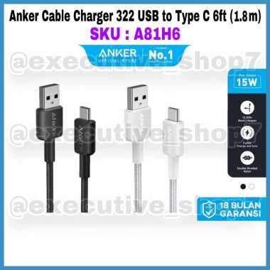 Anker Cable Charger 322 USB to Type C 6ft (1.8M) - SKU : A81H6 White
