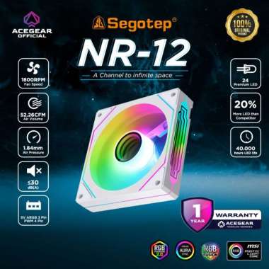 Segotep NR12 NR-12 Fan Casing ARGB PWM Infinity Mirror 1800RPM NR 12 Fan Case White
