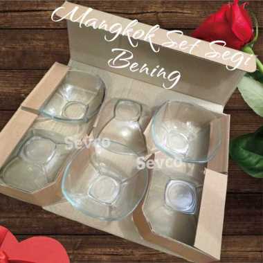 6 pcs Mangkok Kaca Bening MK ST SB455SQ BBC 134133/ Mangkok Kaca Segi Kecil Cantik / Mangkok Kado