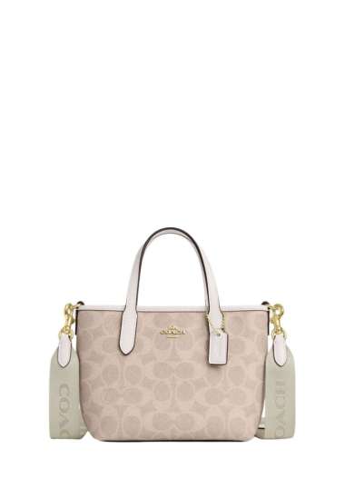 COACH City Mini Tote Bag In Signature Canvas Gold Sand Chalk