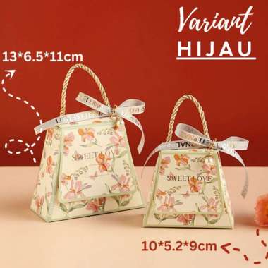 Box Gift Hampers Hidden Hantaran Seserahan Kotak Gable Box Segitiga Motif Bunga Dengan Mutiara Hijau