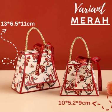 Box Gift Hampers Hidden Hantaran Seserahan Kotak Gable Box Segitiga Motif Bunga Dengan Mutiara Merah