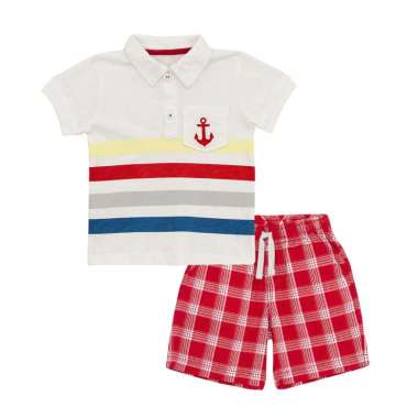 TORIO Short Pant Set Anchor Checkred - Setelan Anak Laki-laki 4-5Y