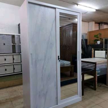 Lemari Pakaian Besi 2 Pintu Sliding Jumbo + Cermin - Rak Baju Pintu Geser
