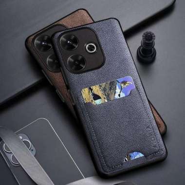 CASE XIAOMI POCO M6 CASE LEATHER WITH CARD WITH SLOT CARD AIORIA COVER CASING COFFE SLOT CARD