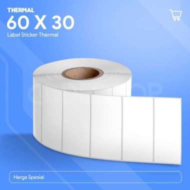 Kertas Thermal Sticker 60x30 mm Isi 1000 Pcs/Roll Kertas Tempel Print Resi Label Paper Barcode