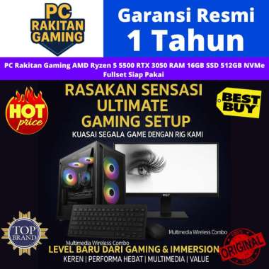 PC Gaming PC Rakitan Gaming AMD Ryzen 5 5500 RTX 3050 RAM 16GB SSD 2TB NVMe Fullset Siap Pakai Game 