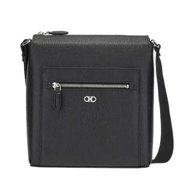 [12.12 Dealcember] Ferragamo Gancini Hammered Calfskin Crossbody Bag Black Shw Black