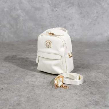 Tas MLB NY METAL MONOGRAM EMBOSSED CREAM BEBEBOO BACKPACK 100% ORIGINAL 15X6X20CM