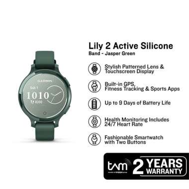 Jam Tangan Wanita Garmin Lily 2 Active 010-02891-52 Smartwatch Petite Digital Dial Jasper Green Sili