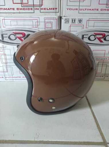 Helm Half Face Force Retro Fiber Premium Kaca Bogo Brown
