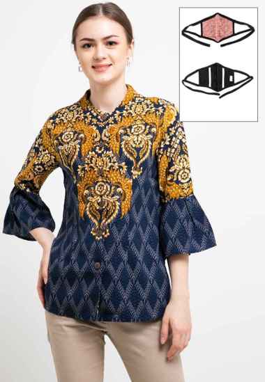 Arjuna Weda Blouse Batik Gurda 23121031 - Biru Tua L