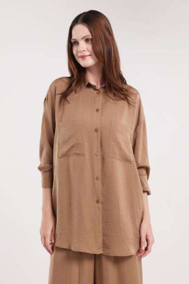 MINIMAL - Nami - Satin Relaxed Shirt - Brown M Brown