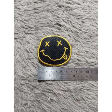 Patch bordir musik, logo nirvana, logo curt cobain, logo bordir komputer Nirvana smile hitam