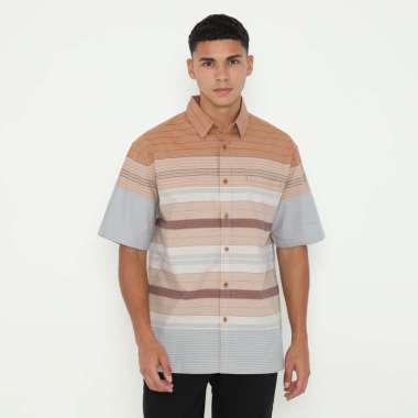 POLICE Kemeja Border Printing Regular Fit Pria Orange Abu L