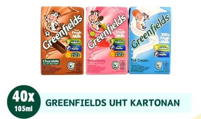 105ml Greenfields Susu UHT Fresh Milk 1 dus isi 40 pcs / per 10 pcs ( DS Bgr ) Kartonan Mix Rasa