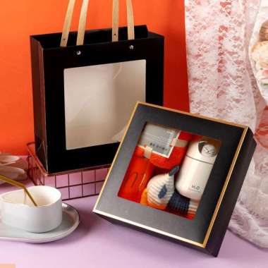Premium Hampers Gift Box Bag / Kotak Dus Mika Kado|Hadiah|Kue|Souvenir Hitam Box + Bag