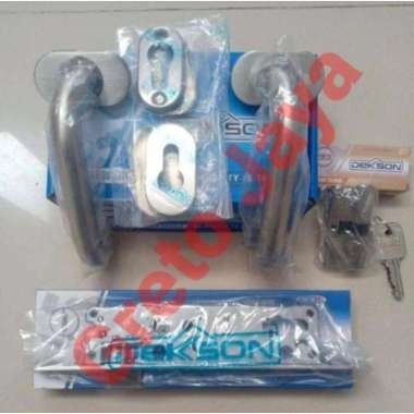 Kunci Pintu Dekson 84030 Komplit Lengkap 1 Set Gagang Handle Handel Pisah Lepasan Oval Aluminium Alm