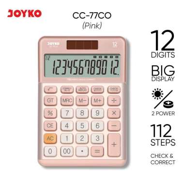 JOYKO Calculator Kalkulator CC-77CO 12 Digits Check & Correct Pink