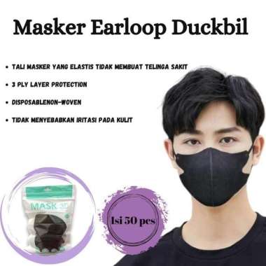 Macam Jenis Masker Mulut Earloop Headloop Duckbill Kf94 KN95 3D Dewasa Anak Duckbill Hitam