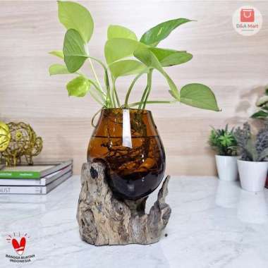 Aquarium Kaca Tiup Akar Kayu Pot Kaca Glass Wood Terrarium Orange Sedang Home Decor