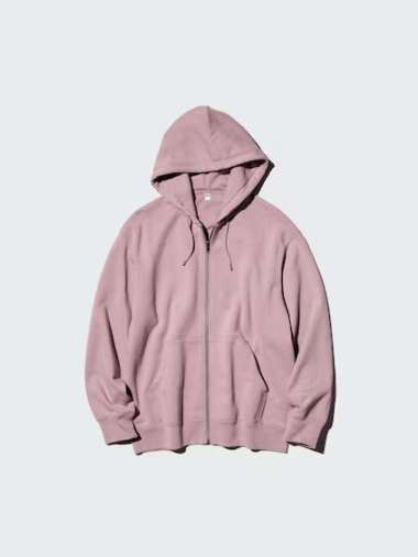 UNIQLO Jaket Sweat Hoodie pria Ritsleting Full Zip jacket pink XL