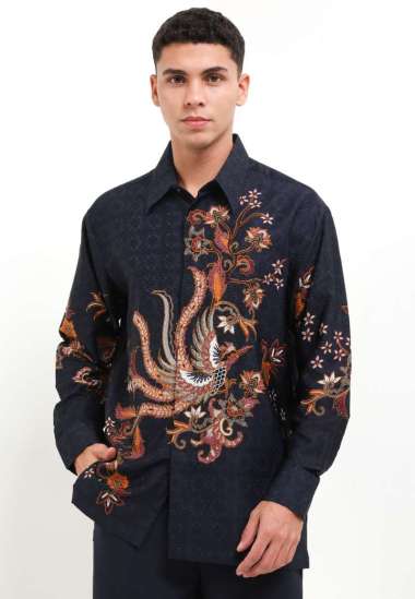 Arjuna Weda Kemeja Regular Fit Batik Manuk Mekar 68A305025 - Biru Tua L