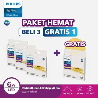 Beli 3 Dapat 4 Lampu Philips Radiantline LED Strip EXT DLI320 5M 6W 2700K 24V Kuning