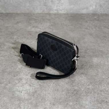 Tas GUCCI OVAL LOGO GG MONOGRAM BLACK CLUTCH SLING BAG 100% ORIGINAL