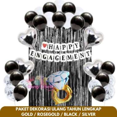Paket Dekorasi Balon Engagement / Tunangan Lamaran Hitam