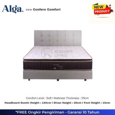 Springbed Alga New Confero Comfort Soft Pillowtop Tebal 29cm Sandaran Dustin Spring Bed Fullset - Uk
