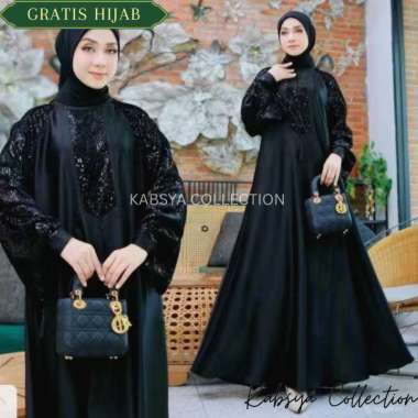 ABAYA MEWAH BAMBOO SILK FADIAH Basic Syari Kabsya Abaya Gamis Hitam Kaftan Saudi / Abaya Bamboo Silk