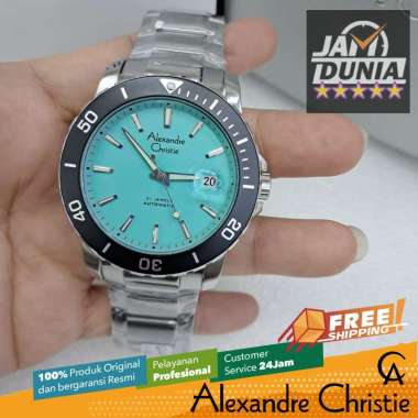 JAM TANGAN ALEXANDRE CHRISTIE AUTOMATIC PRIA ORIGINAL SILVER BLACK DIAL BLUE 6141 AC 6141 AC6141 ACF