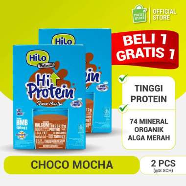 Twin Pack - HiLo Platinum + HMB Choco Mocha Less Sugar 8 Sachet (2 Pcs) - Susu Tinggi Protein Alga M