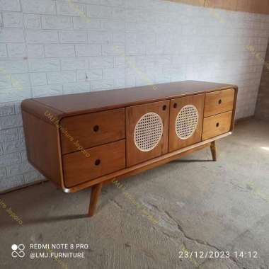 bufet credenza meja tv retro vintage scandinavian 150cm pintu rotan