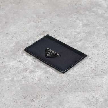 Dompet PRADA SAFFIANO TRIANGLE SHW BLACK NYLON CARD HOLDER 100% ORIGINAL
