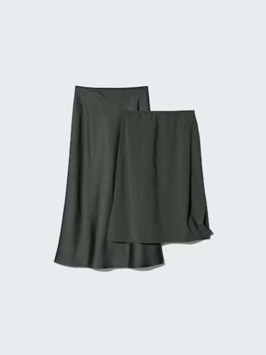 UNIQLO Rok Satin Skirt Wanita Olive M